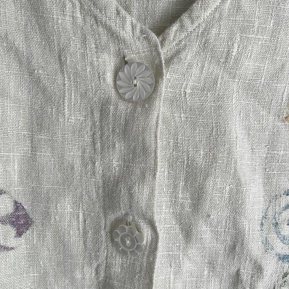 Vintage Lucy & Ezzy V neck linen boho cottagecore lagenlook paint stamped top - Picture 5 of 7